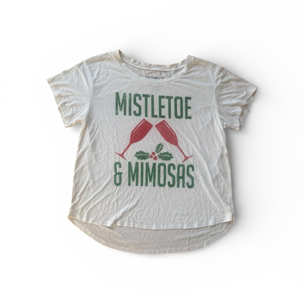 White Graphic Tee with Mistletoe & Mimosas Print Woman’s Size XL